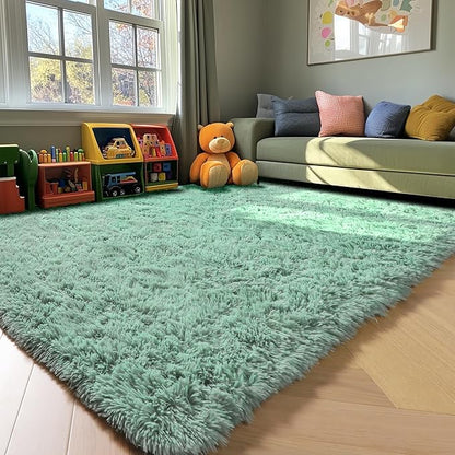ONASAR Sage Green Rugs for Living Room Bedroom, 5x8 Fluffy Bedside Area Rug, Soft Plush Shaggy Indoor Floor Carpet for Nursery Kids Girls Boys Teen Dorm Home Office Decor Aesthetic