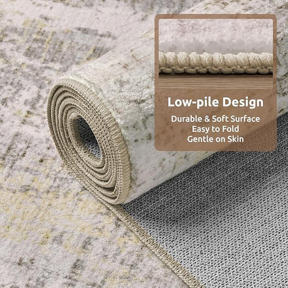 2 x 3 Small Area Rug Indoor Entryway Rug Machine Washable Non Slip Low Pile Carpet Modern Abstract Rugs for Bedroom Kitchen Powder Room Front Porch Bathroom, Beige