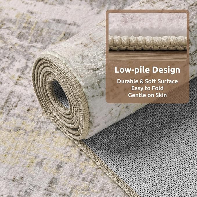 6 x 9 Area Rugs for Living Room, Machine Washable Non Slip Rug Ultra Soft Low Pile Indoor Carpet Modern Abstract Rugs for Bedroom Office Room Dining Room Beside, Beige
