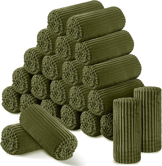 Buryeah 24 Pcs Flannel Throw Blanket Bulk 50 x 60 in Sleepover Blanket Outdoor Wedding Throw Lightweight, Oeko-tex Standard 100 Certified for Sofa Homeless Gifts (Army Green)