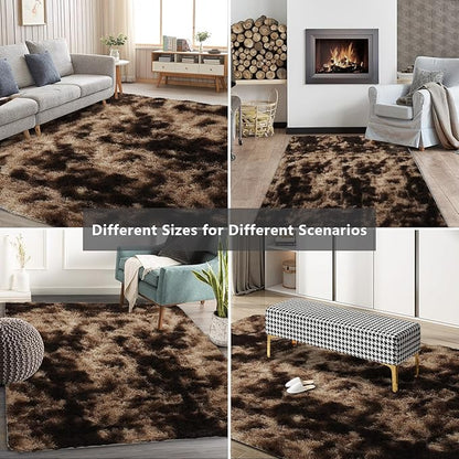 Shag Area Rugs for Bedroom Living Room,4X6 Ultra Soft Fluffy Area Rugs for Dorm,Indoor Carpet Nursery Rugs for Kids Girls Room Home Decor, Mottling Brown