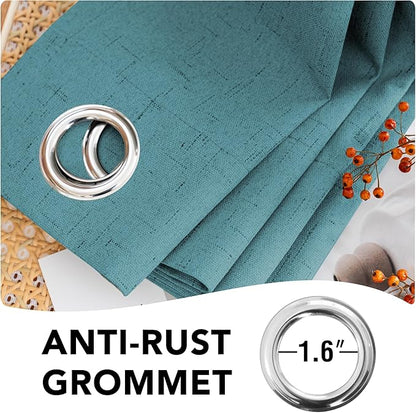 H.VERSAILTEX Linen Blackout Curtains 84 Inches Long 100% Absolutely Blackout Thermal Insulated Textured Linen Look Curtain Draperies Anti-Rust Grommet, Energy Saving with White Liner, 2 Panels, Teal