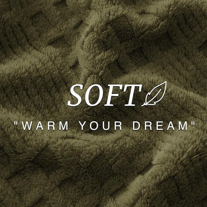EXQ Home Fleece Throw Blanket for Couch or Bed - 3D Waffle Patchwork Pattern Jacquard Decorative Blankets - Cozy Soft Lightweight Fuzzy Flannel Blanket Suitable for All Seasons(50"×60", Moss Green)