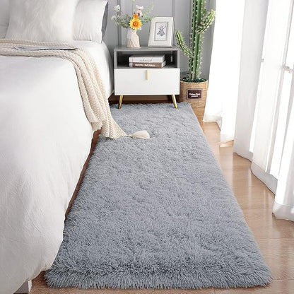 Chicrug Soft Runner Rugs for Bedroom Living Room Plush Fluffy Rug 2x5 Feet, Shag Furry Area Rug Carpet Non Shedding for Nursery Children Kids Girls Room Home Decorative, Grey