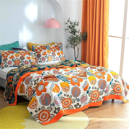 Throw Blanket Queen Size Fall Blanket for Couch Bed 80''x90'',100% Cotton Woven Muslin Blankets Travel Soft Warm Mexican Blankets Boho Quilt Home Decor for Women