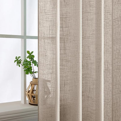 MIULEE Natural Linen Curtains 108 Inches Long 2 Panels for Bedroom Living Room, Soft Linen Textured Window Drapes Semi Sheer Light Filtering Back Tab Rod Pocket Farmhouse Modern Burlap Look Decor