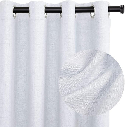 100% Blackout Shield Linen Blackout Curtains for Bedroom, Greyish White Grommet Curtains for Living Room, Thermal Insulated Room Darkening Drapes for Nursery, Boho Home Decor, 40" W x 45" L, 2 Panels