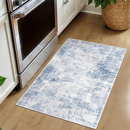 IOHOUZE Small Abstract Area Rug 2x3 Ft Entryway Rugs Washable Door Mat Indoor Entrance, Rubber Backed Throw Rugs, Printed Non Slip Floor Carpet for Foyer Front Door Sink, Light Blue Grey