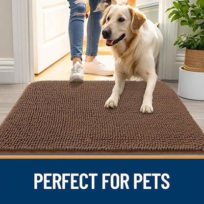 OLANLY Dog Door Mat for Muddy Paws 70x35, Absorbs Moisture and Dirt, Absorbent Non-Slip Washable Doormat, Quick Dry Chenille Mud Mat for Dogs, Entry Indoor Entryway Carpet for Inside Floor, Mocha