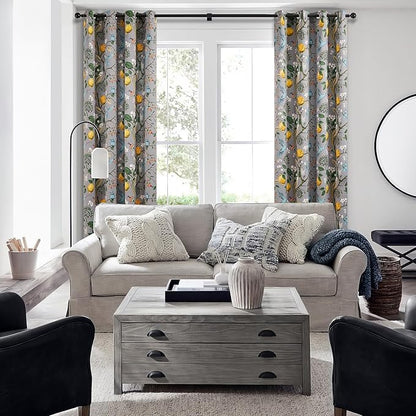 Topfinel Gray Patterned Curtains 96 Inch Long for Living Room, Bedroom Blackout Elegant Vintage Botanical Floral Hummingbird Drapes Grommet Window Treatments for Sliding Door 2 Panel 96 Inch Length