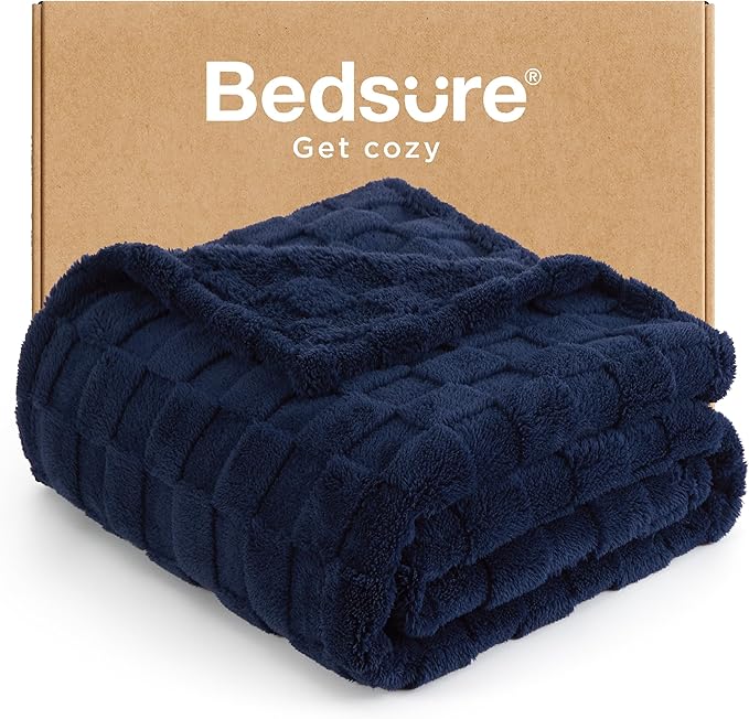 Bedsure GentleSoft Navy Blue Throw Blanket for Couch - Checkered Fleece Blankets Gifts for Kids Girls, Cute Soft Cozy Throw for Bedroom Home Decor Gifts, 50x60 Inches
