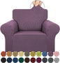 KEKUOU Stretch Single Sofa Slipcover 1 Piece Couch Sofa Cover (31"-55") Furniture Protector 1 Seater Sofa with Elastic Bottom for Kids,Pet.Jacquard Small Checked Pattern Fabric(Small,Dark Purple)