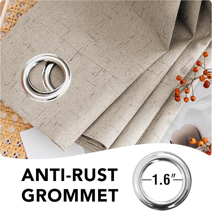 H.VERSAILTEX 100% Blackout Curtains for Bedroom Thermal Insulated Linen Textured Curtains Heat and Full Light Blocking Drapes Living Room Curtains 2 Panel Sets, 42x45 Inch, Cobblestone