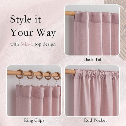 MYSKY HOME 96 Inches Length Pink Curtains for Girls Bedroom Living Room Semi Sheer Light Filtering Nursery Window Drapes, Soft Modern Decor Country Style Back Tab, 50" x 96", Light Pink, 2 Panels