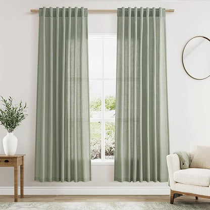 Nanspring Desert Sage Linen Curtains 72 Inch Length for Living Room Semi Sheer Light Filtering Door Drapes 2 Panels Set for Kids Bedroom Back Tab Rod Pocket Modern Farmhouse Decor 52x72