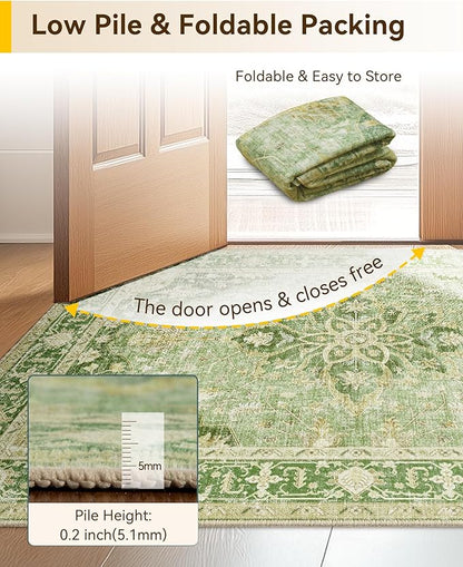 Area Rugs 2'x3' Kitchen Rugs Entry Rug Small Rugs for Entryway Kitchen Bathroom Door Mat Indoor Entrance,Washable Non Slip, Sage Green Yellow