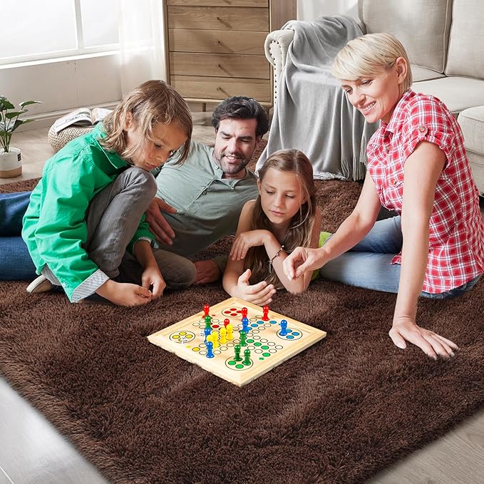 Shag Area Rugs for Bedroom Living Room,8X10 Ultra Soft Fluffy Area Rugs for Dorm, Indoor Carpet Nursery Rugs for Kids Girls Room Home Decor,Brown