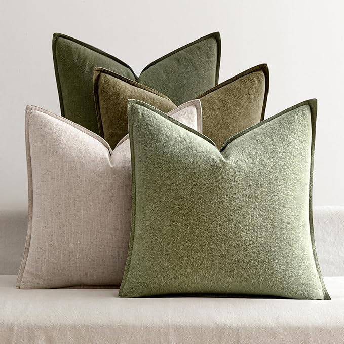 MIULEE Green and White Pillow Covers Pack of 4 Decorative Natural Solid Throw Pillow Covers Soft Accent Boho Farmhouse Couch Pillowcases Modern Spring Decor for Living Room Bed Sofa 20x20 Inch