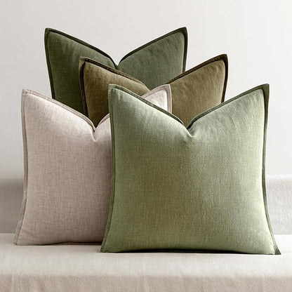 MIULEE Green and White Pillow Covers Pack of 4 Decorative Natural Solid Throw Pillow Covers Soft Accent Boho Farmhouse Couch Pillowcases Modern Spring Decor for Living Room Bed Sofa 20x20 Inch