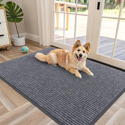 OLANLY Front Door Mat Indoor Outdoor Entrance, Waterproof Heavy Duty Doormat, Fade Resistant, Low Profile, Easy Clean Patio Porch Welcome Floor Mats for Entry, 47x30, Grey