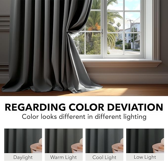 Deconovo Blackout Curtains, Thermal Insulated, W70 x L84 2 Panels, Back Tab, Machine Washable, Room-Darkening Drapes for Bedroom/Living Room Dark Grey