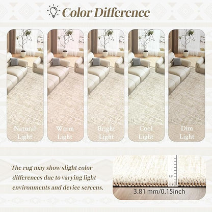 Living Room Rugs 9x12: Washable Moroccan Geometric Boho Rug Farmhouse Non Slip Stain Resistant Large Rug Low Pile Soft Carpet for Bedroom Dining Room Children Room (Beige,9'x12')