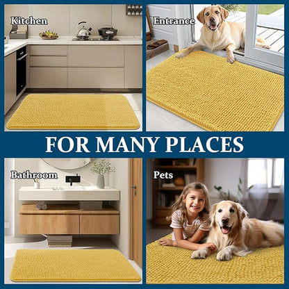 OLANLY Dog Door Mat for Muddy Paws 47x17, Absorbs Moisture and Dirt, Absorbent Non-Slip Washable Doormat, Quick Dry Chenille Mud Mat for Dogs, Entry Indoor Entryway Carpet for Inside Floor, Yellow