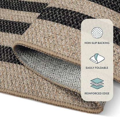 Lahome Enfys Modern Geometric Easy Jute Entryway Rug, 4x6 Black Washable Carpet for Bedroom Contemporary Thin Living Room Patio Rug, Farmhouse Non Slip Indoor Outdoor Carpet for Dining Room Backyard