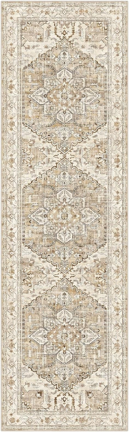 Yamaziot Washable Runner Rug, 3x10 Non-Slip Boho Vintage Hallway Rug with Rubber Backing, Low Pile Faux Wool Distressed Carpet Runner for Bedroom, Kitchen, Laundry, Entrance