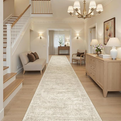 Hallway Runner 3x14 - Runner Rugs 14ft Washable Entryway Rug Vintage Kitchen Runners Non Slip Indoor Rug Farmhouse Carpet Runner for Bathroom Living Room Bedroom, Beige
