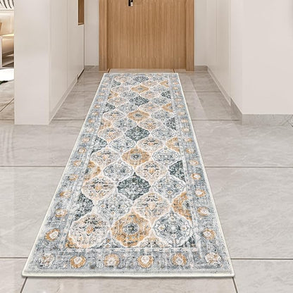 HEBE Hallway Runner Rug 2'x6' Washable Vintage Distressed Area Rugs Non Slip Laundry Rug Runner Boho Floor Carpet Runners for Hallways Entryway Laundry Room Kitchen Bathroom