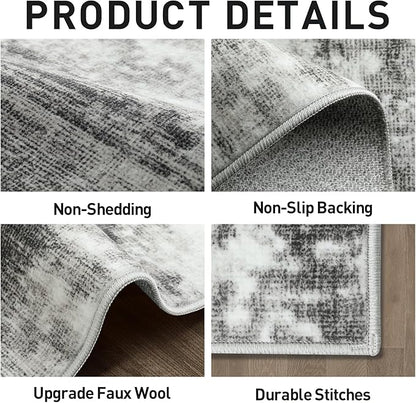 2'6''x8' Runner Rugs Washable Rug: Modern Abstract Hallway Runner Rug Indoor Soft Low Pile Thin Carpet Anti-Skid Non-Shedding Carpets for Kitchen, Entryway, Laundry, Bedroom - Black Grey