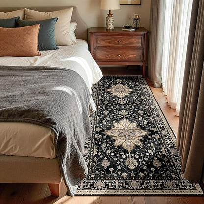 RELEANY Area Rugs 3'x7' Runner Rug Non Slip Washable for Kitchen Hallway Bedroom Beside Laundry Room Bathroom Rug, Floor Carpet, Black Brown Neutral Dark Tan