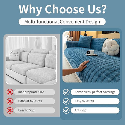 Velvet Couch Cover, Plush Sectional Sofa Cover Washable, Anti Slip Sofa Slipcover for 3-4 Cushions Sofas, Furniture Protector Covers for Pets & Kids(1PC, Black, 35.4"×82.6", 3-4 Seater)