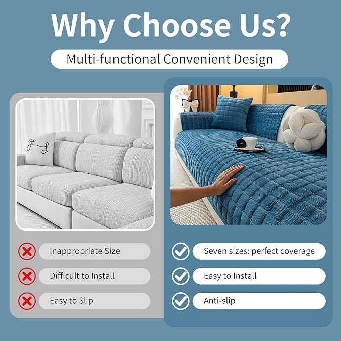 Velvet Couch Cover, Plush Sectional Sofa Cover Washable, Anti Slip Sofa Slipcover for 3 Cushions Sofas, Furniture Protector Covers for Pets & Kids(1PC, Black, 35.4"×71", 3-Seater)