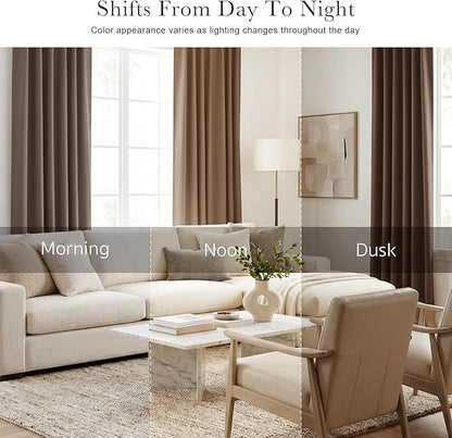 PONY DANCE Blackout Window Drapes - 42 by 72-inch, Mocha Curtain Draperies Light Block Thermal Insulated Curtain Panels Back Tab/Rod Pocket Light Blocking Energy Saving for Bedroom, 2 PCs