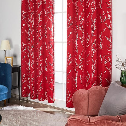 Deconovo Christmas Red Curtains, Blackout Drapes, Soundproof Curtain, Silver Print, 52 x 63 Inch Long, 2 Panels, Machine Washable Window Panel for Living Room Bedroom Festival Party Decoration Kitchen