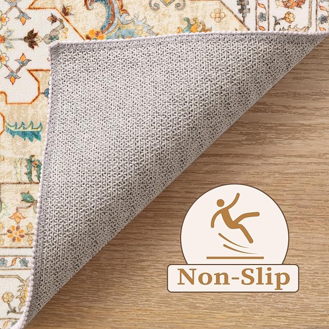 SERISSA Boho Rugs for Entryway, 2x3 Light Yellow Entryway Rug Non-Slip Washable Small Area Rug, Ultra Soft Vintage Low-Pile Indoor Door Mat Floor Carpet for Entrance Bedroom Kitchen Bathroom