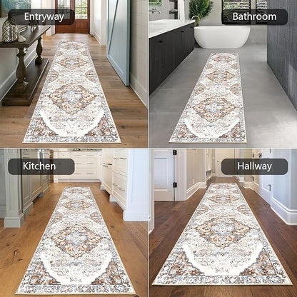 HEBE Hallway Runner Rug 2'x8' Washable Vintage Distressed Area Rugs Non Slip Laundry Rug Runner Boho Floor Carpet Runners for Hallways Entryway Laundry Room Kitchen Bathroom