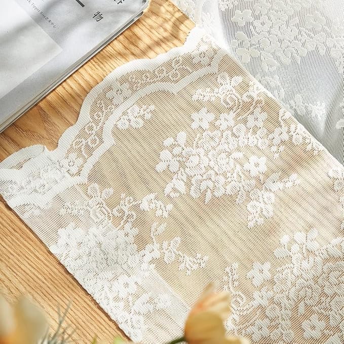YJ YANJUN Vintage Lace Curtains 80 Inch Length Victorian Floral Cream Sheer Curtain Panels for Living Room 2 Panels Privacy Room Divider for Room Separation Country Farmhouse Decor Off White/Ivory