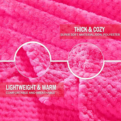 Exclusivo Mezcla Fleece Bed Blanket King Size, Super Soft and Warm Blankets for Couch, Sofa and Bed Waffle Textured, Cozy, Fuzzy and Lightweight (Hot Pink, 90x104 Inches)
