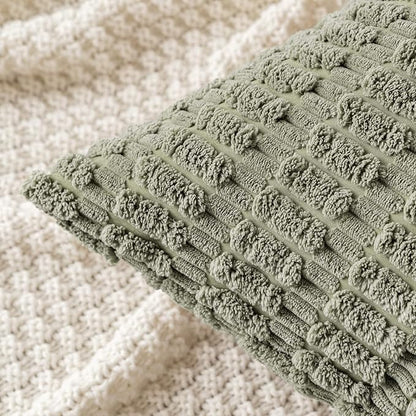 MIULEE Pack of 2 Corduroy Decorative Throw Pillow Covers 16x16 Inch Soft Boho Striped Pillow Covers Modern Farmhouse Home Decor for Summer Sofa Living Room Couch Bed Light Olive Green