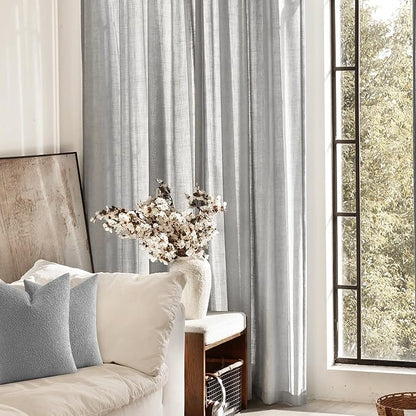 Linen Blend Grey Curtains for Living Room Back Tab Modern Farmhouse Semi Sheer Light Gray Curtains 84 inches Long 2 Panels Set Muted Neutral Cotton Texture Window Curtain for Dining Room Bedroom