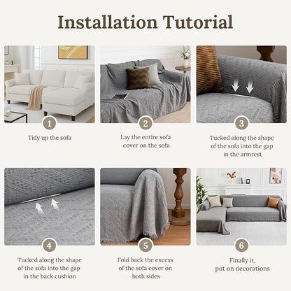 HOMERILLA Sectional Couch Covers for Sectional Sofa L Shaped Sofa Cover Blanket 2 Pieces L Shape Furniture Protector for Pets Dogs (Light Grey, Large)