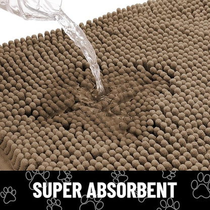 Smiry Dog Door Mat for Muddy Paws, Absorbent Dirt Trapper Non Slip Quick Dry Washable Chenille Mat for Mud Dogs, Entry Rug for Indoor and Outdoor (47x24 Inches, Camel and Black)