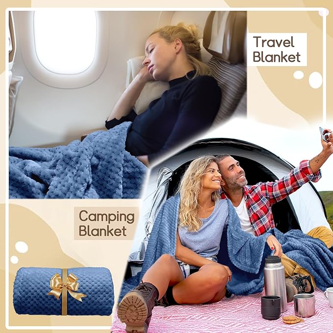 4 Pack Fleece Throw Blankets 50x60 Inches – 270 GSM Ultra Soft Flannel, Oeko-TEX Standard 100 Certified, Lightweight 3D Waffle Texture, No Shedding/Pilling, for Bed, Couch, Sofa, All Season (Blue)