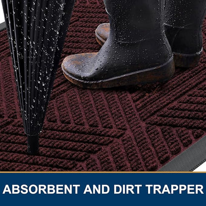 Smiry Front Door Mat Outside Entrance, Heavy Duty Sturdy Natural Rubber Doormat, Trap Dirt and Moisture, Easy Clean Low Profile Welcome Floor Mats for Indoor Outdoor Entry, 35X23 Inch, Dark Red