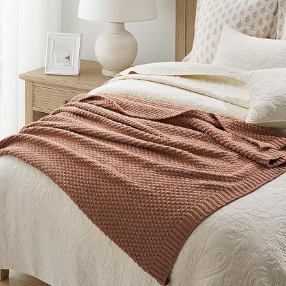 EVERGRACEHOME Chunky Chenille Knit Throw Blanket for Couch, Soft Luxurious Moss Stitch Blankets for Bed, Cozy Decorative Farmhouse Knitted Throws for Sofa, Terracotta Clay, 60" x 80"