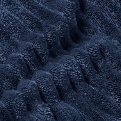 BEDELITE Fleece Throw Blanket for Couch – 3D Ribbed Jacquard Soft and Warm Decorative Fuzzy Blanket – Cozy, Fluffy, Plush Lightweight Navy Blue Throw Blankets for Bed, Sofa, 50x60 inches
