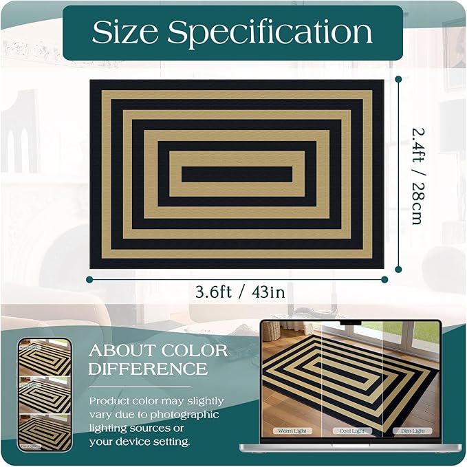 Modern Outdoor Rug - 28" x 43" Front Door Mat Indoor Outside Entrance Non-Slip Washable Outdoor Mat Black Tan Geometric Rug for Entryway Kitchen Bedroom Layered Doormat for Front Porch